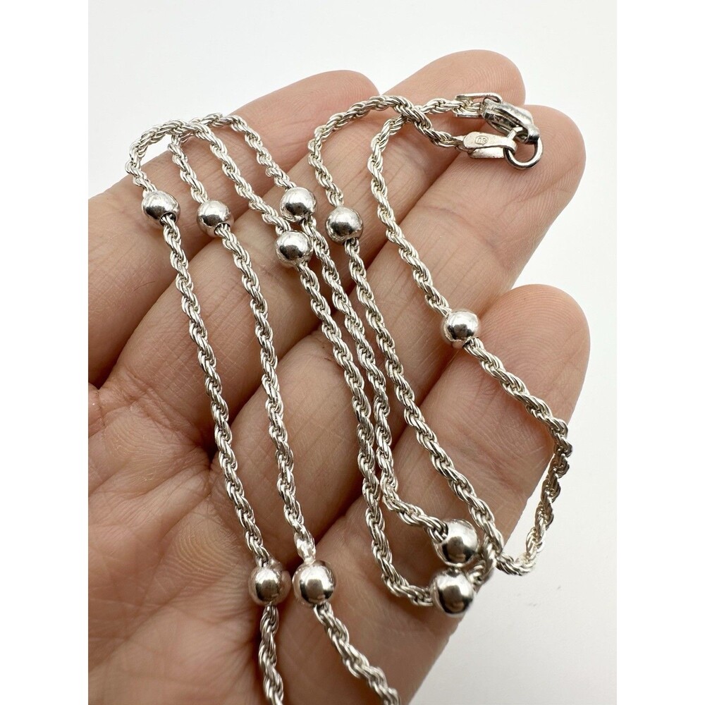 925 Italian Sterling Silver Rope Ball Station Necklace 17.75”